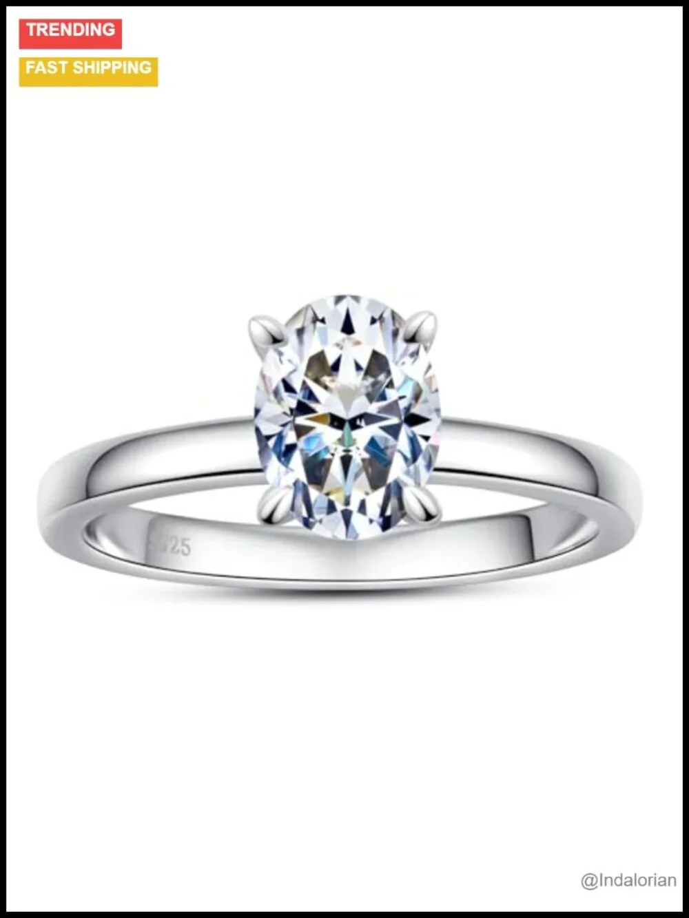 1.5CT Oval Moissanite Engagement Ring 925 Sterling Silver VVS1 D Color
